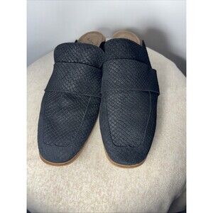 Free People Women Flat Slides Shoes-Black Snackskin Embossed Leather -Sz 40/US 9